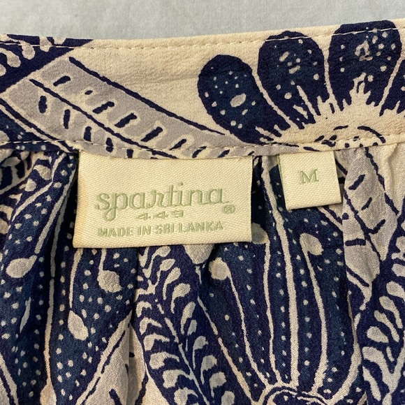 Spartina 449 Navy/Cream Resortwear Long Sleeve Silk Blouse Medium - Picture 3 of 9